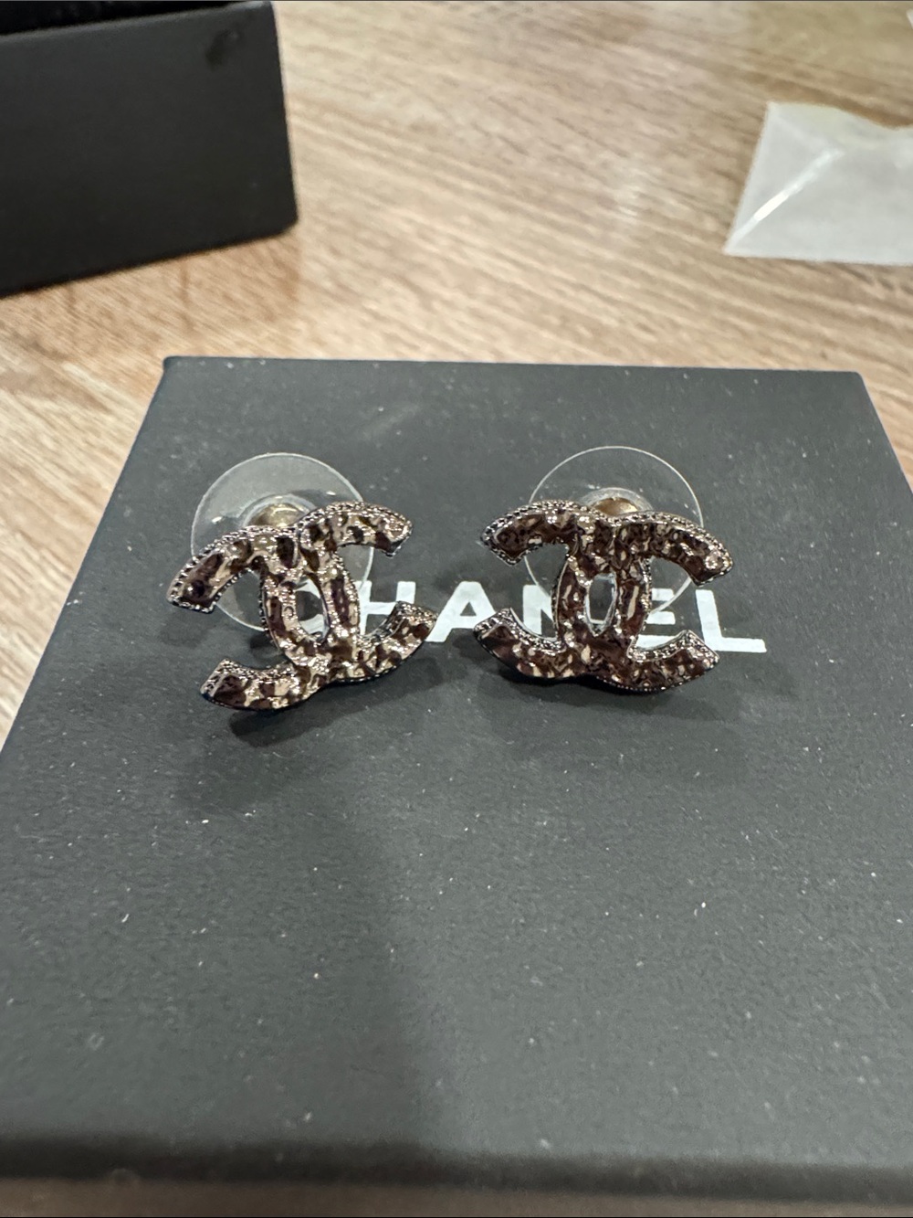 CHANEL Black Crystal CC Logo Earring